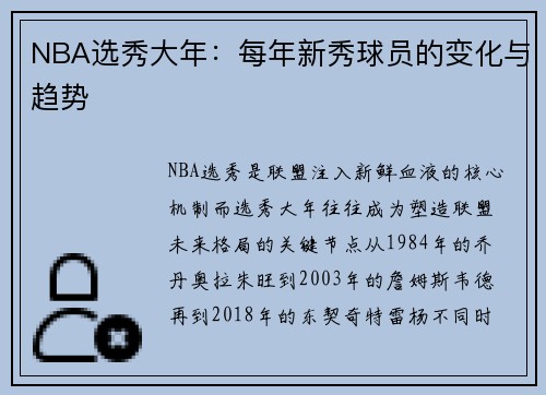 NBA选秀大年：每年新秀球员的变化与趋势
